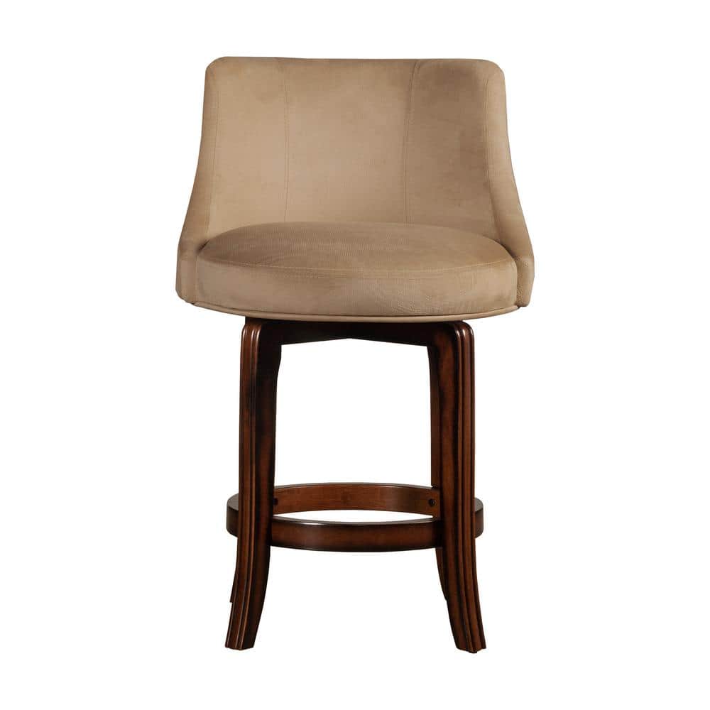 Napa Valley Dark Brown Cherry Swivel Counter Stool with Khaki Fabric