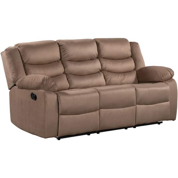 Polibi 77.00 in. W Round Arm Velvet Upholstered Modern 3-Seat Straight Sofa,  Home Theater Seating Manual Recliner in Brown RS-BVUTL-TR - The Home Depot