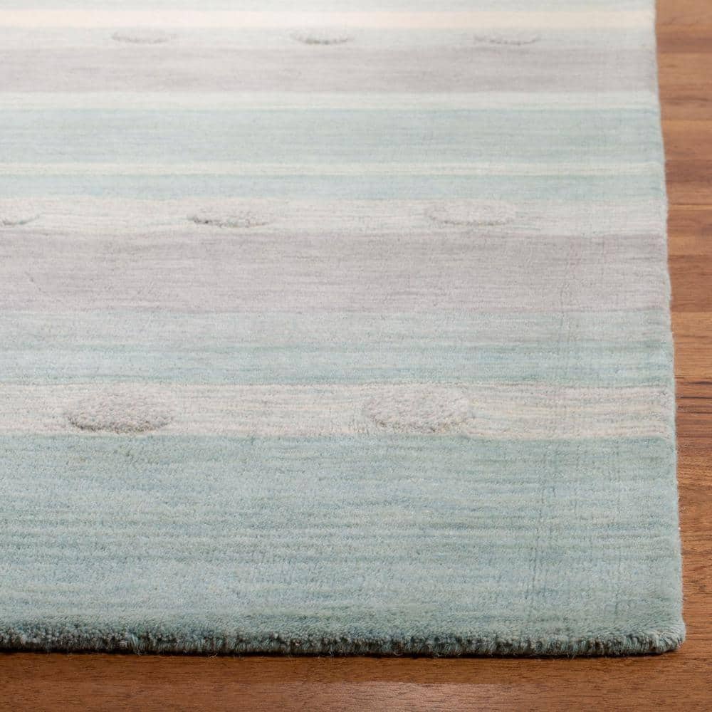 Aqua/Ivory Hand-Tufted Wool Kids Rectangular Rug 5' x 8'