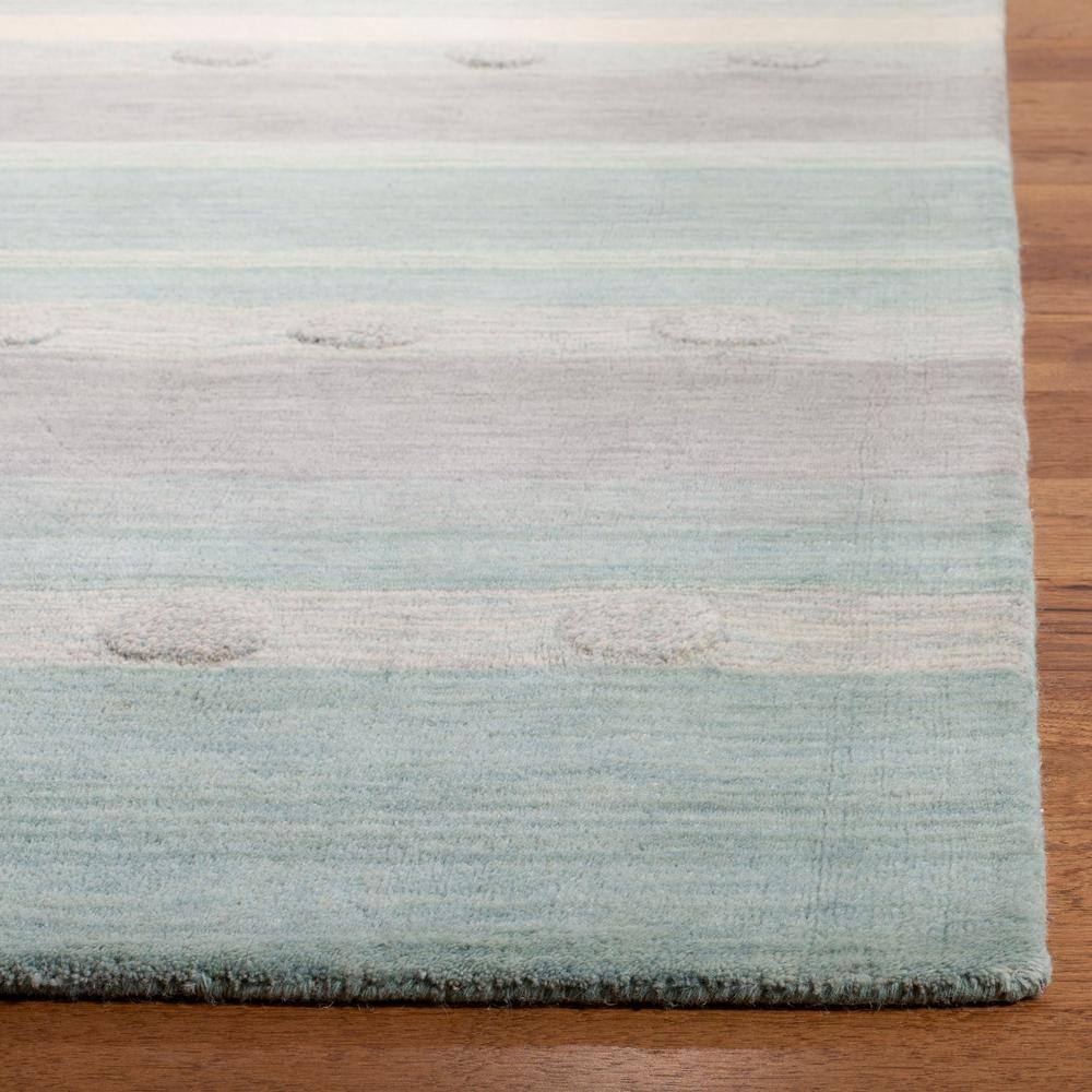 Aqua and Ivory Hand-Tufted Wool Round Kids Area Rug 8' x 10'