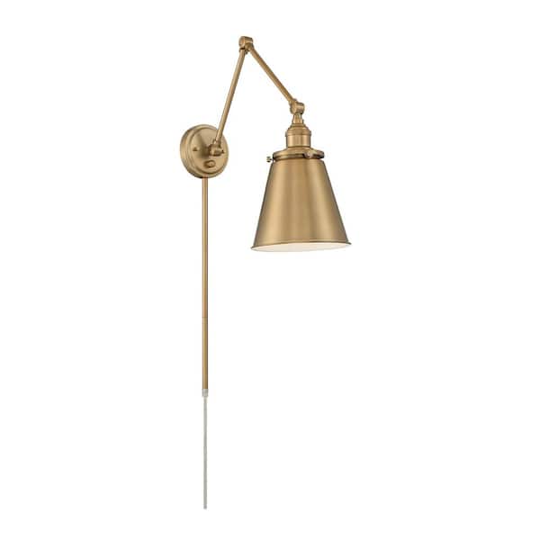 Bayard 1-Light Burnished Brass Convertible Swing Arm Wall Lamp with Metal Shade and No Cord for Living Room and Bedroom