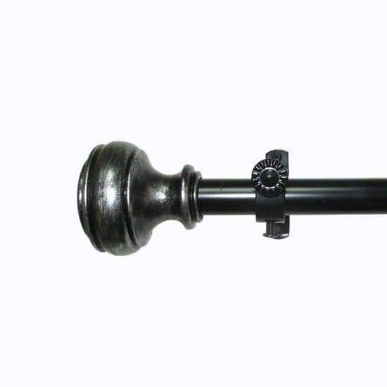 Buono II Bradford 48 in. - 86 in. Adjustable 3/4 in. Single Curtain Rod in Antique Silver Bradford Finials