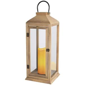 22.5 in. Wooden Lantern, Candle Hurricane Large Lantern for Bedroom, Wall Hanging or Patio Display, Indoor and Outdoor