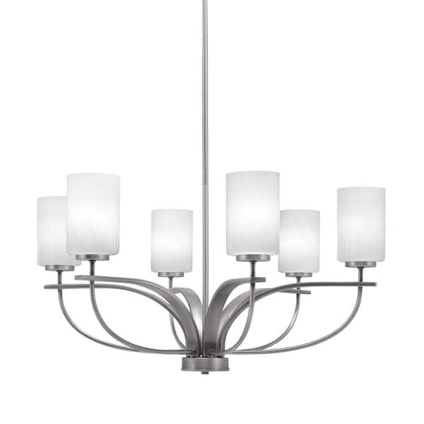Unbranded Olympia 6 Light, Uplight, Chandelier, Graphite Finish, 4 in. White Marble Glass