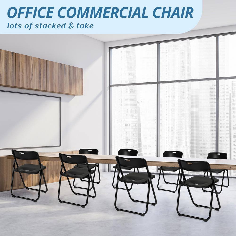 Black Plastic Folding Chairs with Metal Frame, Set of 4