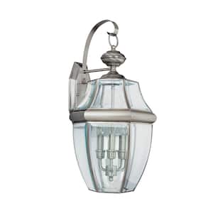 Lancaster Extra Large 3-Light Traditional Antique Brushed Nickel Outdoor Wall Mount Lantern