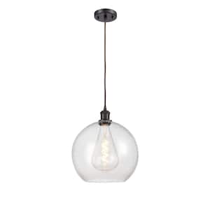 Athens 1-Light Oil Rubbed Bronze Seedy Shaded Pendant Light with Seedy Glass Shade