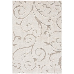 Florida Shag Cream/Beige 6 ft. x 9 ft. High-Low Floral Area Rug