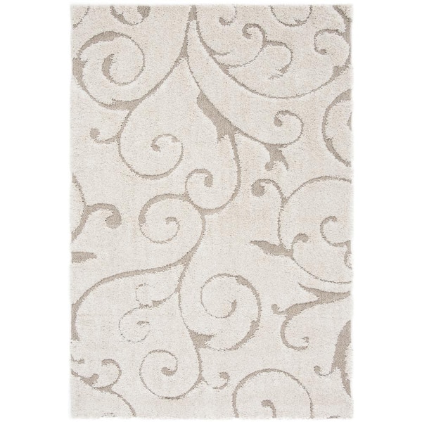 Florida Shag 6 ft. x 8 ft. Cream/Beige Scroll Area Rug