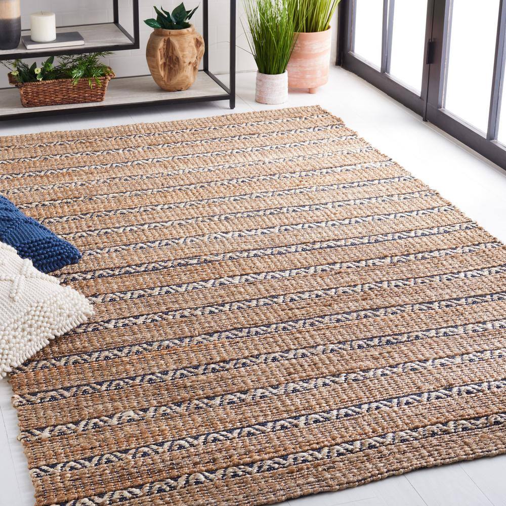 Navy and Natural Flat Woven Cotton Area Rug, 8' x 10'