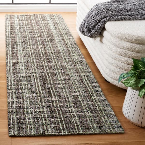 Abstract Brown/Green 2 ft. x 8 ft. Modern Plaid Runner Rug