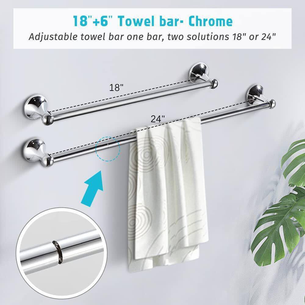 Chrome 4-Piece Bathroom Hardware Set with Adjustable Towel Bar