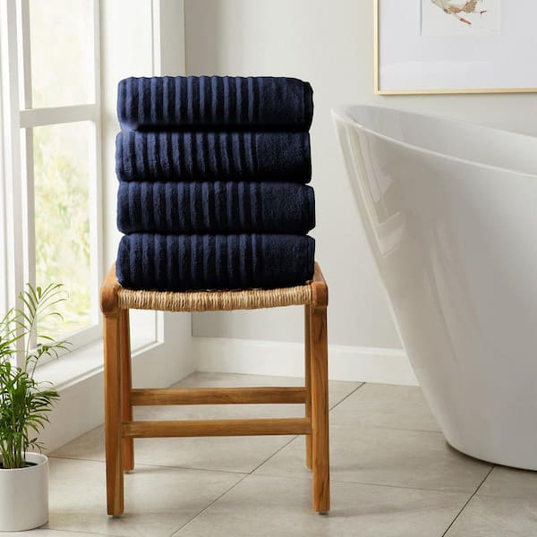 Navy Blue Premium Cotton Ribbed Textured 4-Pack Bath Towel Set