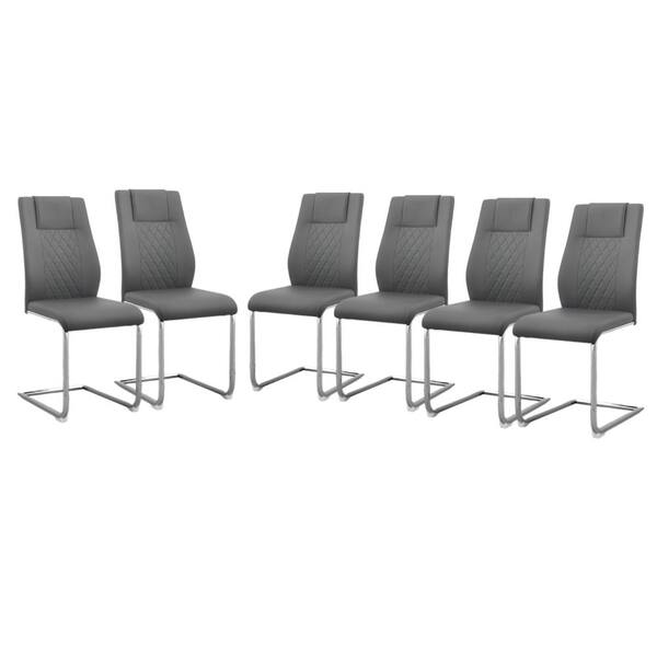 Modern Grey PU Leather Dining Chairs with Padded Upholstered Seat C