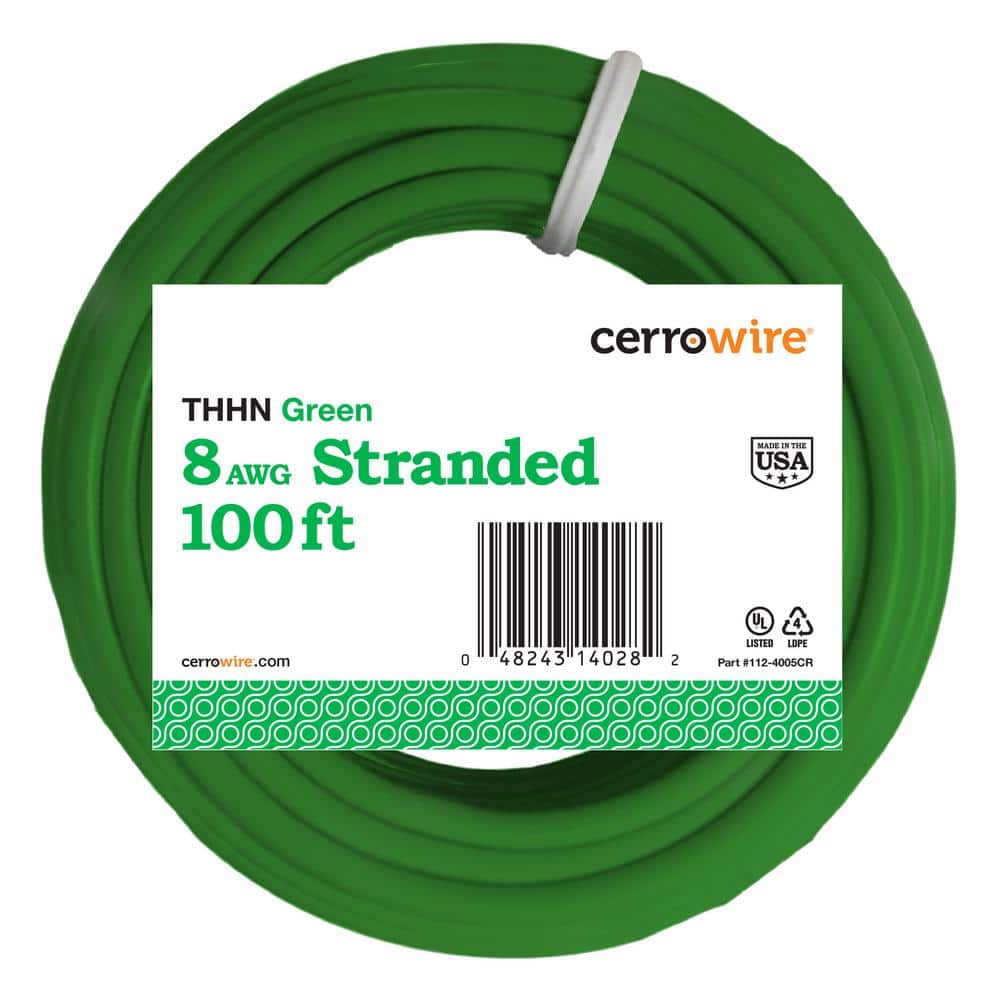 Cerrowire 100 ft. 8 Gauge Green Stranded Copper THHN Wire 112-4005CR - The  Home Depot