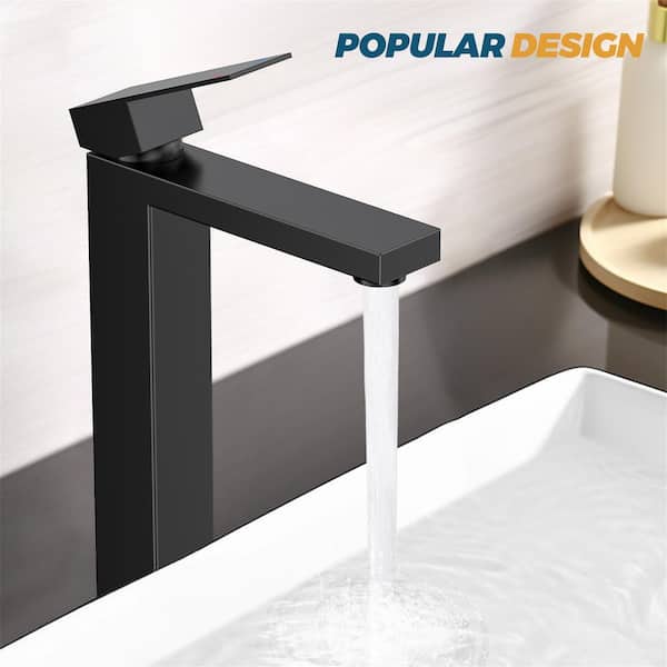 Single Handle High-Arc Bathroom Faucet with Pop-Up Drain Included and Spot Resistant in Matte Black