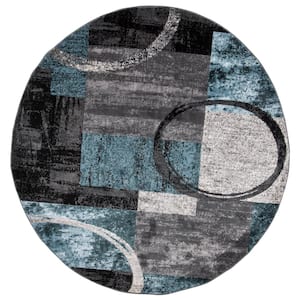 Contemporary Abstract Circle Blue/Gray 6 ft. 6 in. Round Area Rug