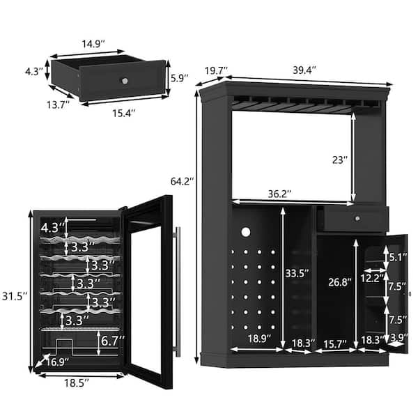 FUFU&GAGA 34-Bottle Charcoal Black 39.4 in. W Wine Cabinet w/ Wine