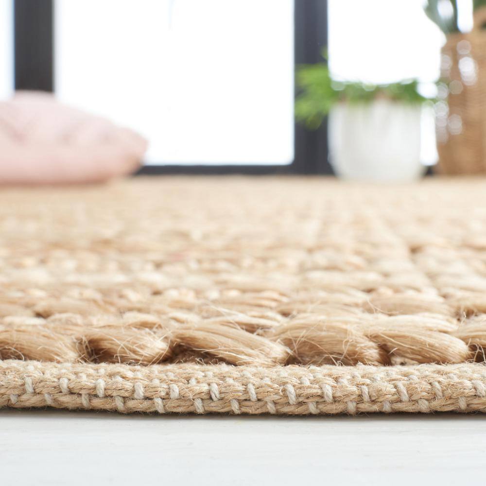 Natural Beige Handwoven Cotton and Jute Area Rug, 5' x 8'