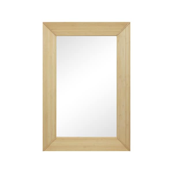 PARISLOFT 24 in. W x 35.8 in. H Rectangle Bamboo Framed Wall Mirror