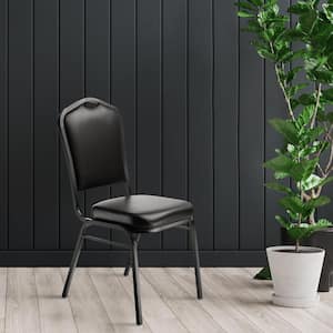 9300-Series Panther Black Seat / Black Sandtex Frame Deluxe Vinyl Upholstered Stack Chair (4-Pack)