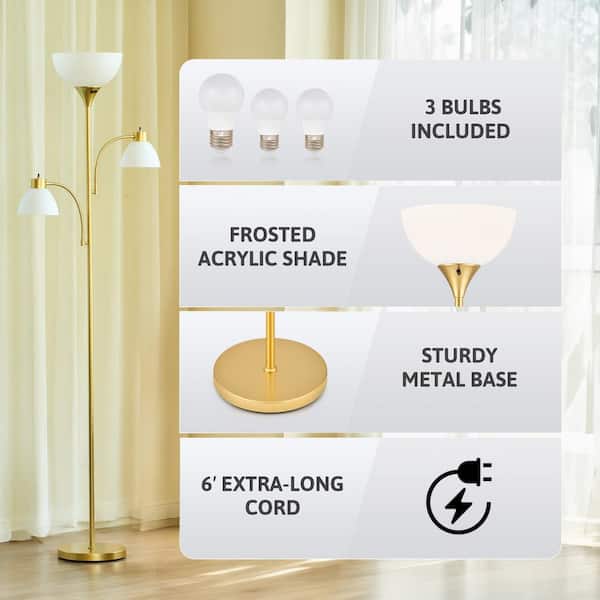 Merra 71 in. Gold Torchiere Floor Lamp, 3-Light Standing Lamp for