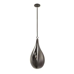 Bali 12 in. W x 30.87 in. H 5-Light Black Cashmere Mid-Century Modern Raindrop Pendant Light with Metal Shade
