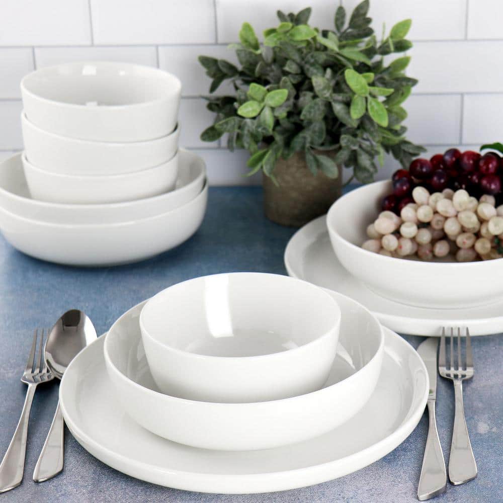 Avisala 12-Piece White Ceramic Dinnerware Set for Four