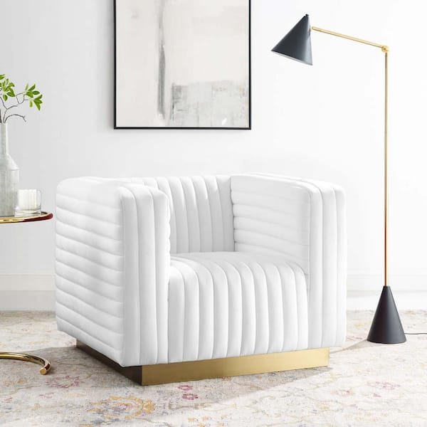 Charisma Channel White Tufted Performance Velvet Accent Armchair