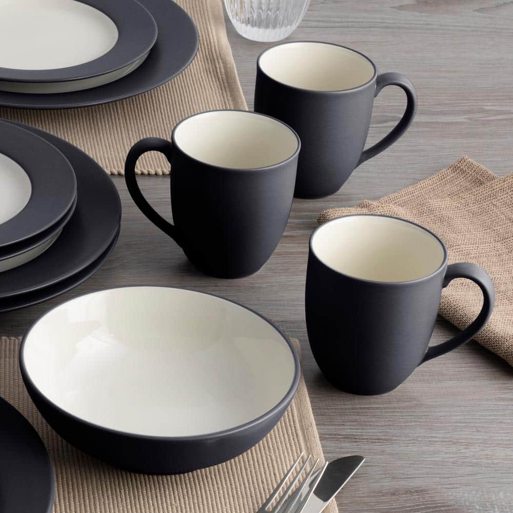 Graphite Matte Ceramic Soup and Cereal Bowls Set of 4