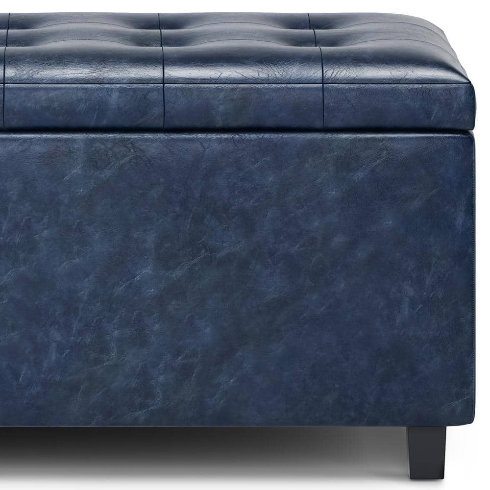 Cosmopolitan Denim Blue Tufted Faux Leather Storage Footstool
