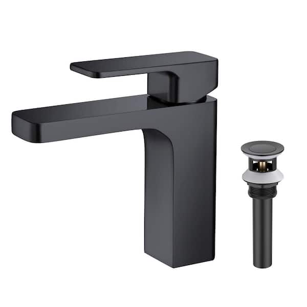 KIBI Single Hole Tender Single Handle Bathroom Vanity Sink Faucet with Pop Up Drain in Matte Black