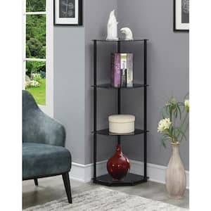 Designs2Go 46.5 in. Black Glass Classic 4-Shelf Corner Bookcase