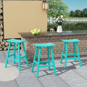 Franklin Turquoise 29 in. HDPE Plastic Outdoor Patio Backless Bar Stool (Set of 3)