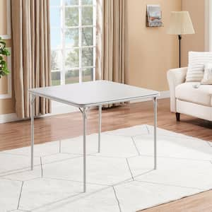 Folding Card Table 33.8 in. Portable Square Gray Metal Desk with Collapsible Legs and Vinyl Upholstery