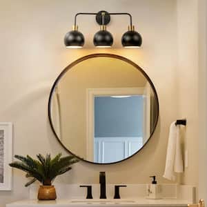 Joree 21.6 in. 3-Light Black Modern Metal Bowl Globe Shape Bathroom Vanity Lights For Mirror Linear Wall Sconces