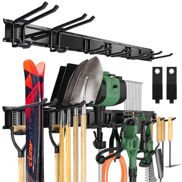 66 in. Black Metal Adjustable Heavy Duty Garage Tool Organizer Wall Rack with Hooks Anti-Rust Storage System