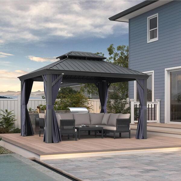 PURPLE LEAF 10 ft. X 12 ft.Gray Aluminum Hardtop Gazebo Canopy for ...