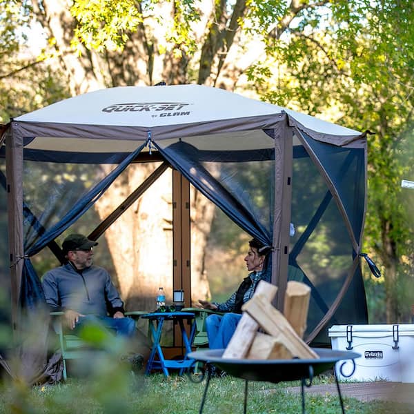 Clam Portable Canopy Shelter Tent Brown with Quick Set Wind and Sun Panels 3 Pack CLAM VT 12875 CLAM WP 9898 The Home Depot