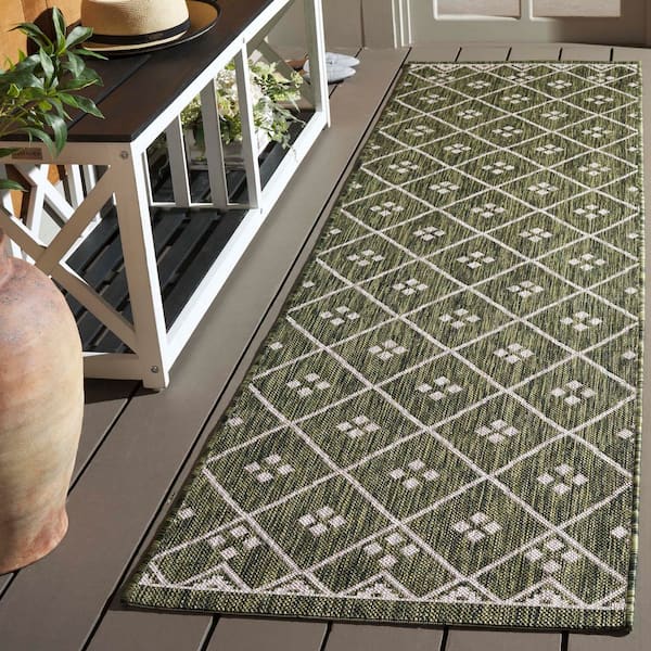 Courtyard Green/Gray 2 ft. x 8 ft. Diamond Lattice Indoor/Outdoor Runner Rug