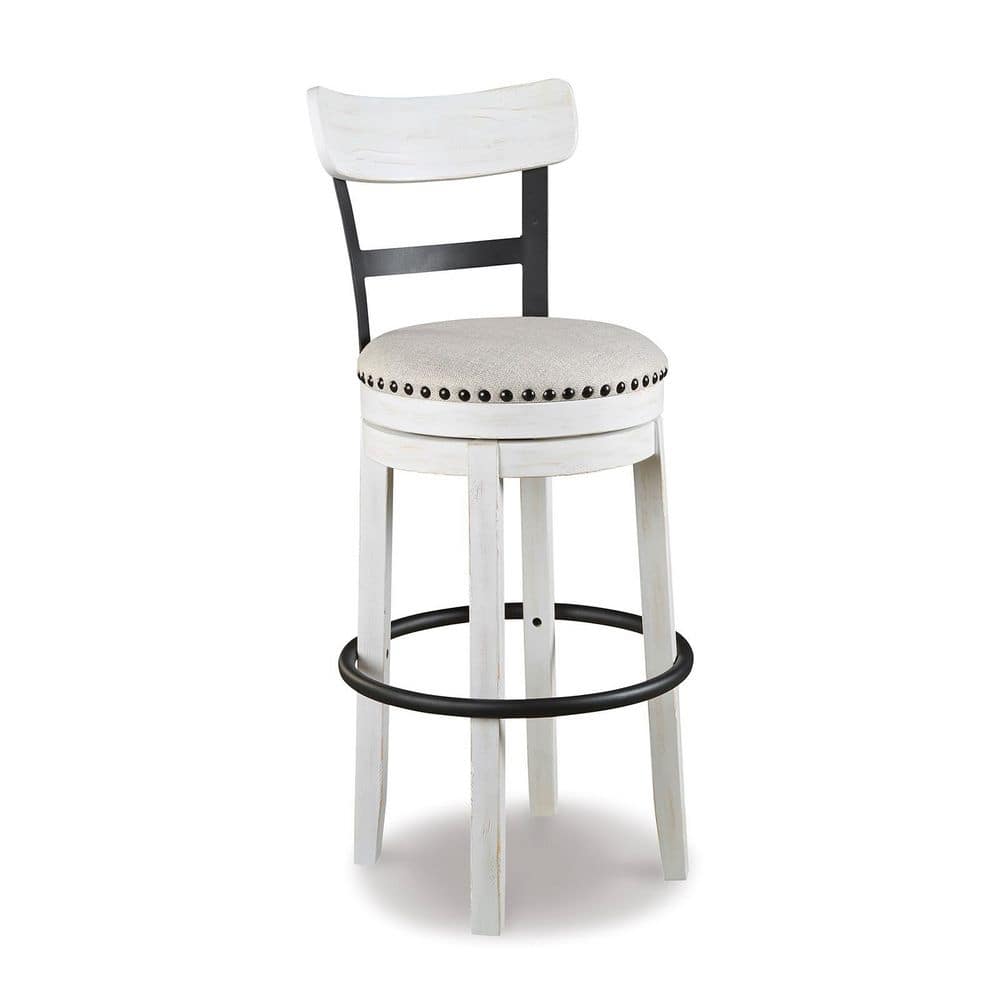 Industrial Cream White Swivel Barstool with Metal & Wood Accents