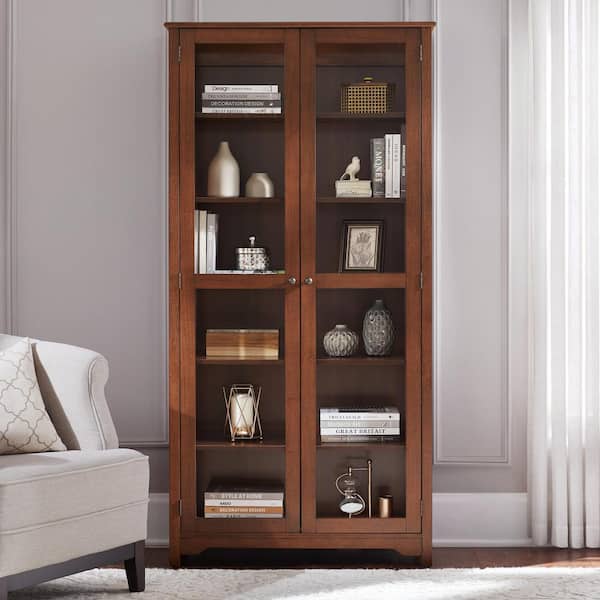 grens bende Seizoen Home Decorators Collection Bradstone 72 in. Walnut Brown Wood Bookcase with  Glass Doors JS-3424-C - The Home Depot