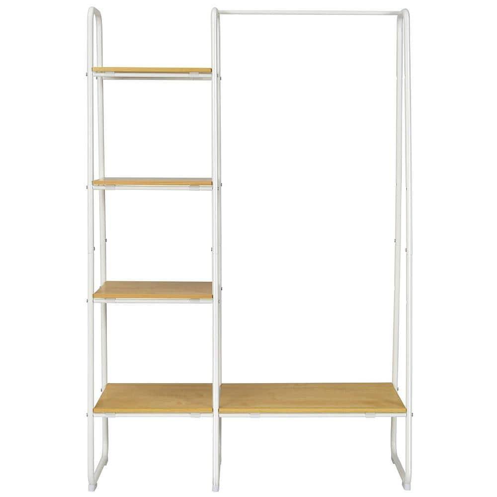 Costway Steel Clothes Rack Free Standing Closet Organizer with 5 Shelves Hanging Bar 40 in. W x 59 in. H, White