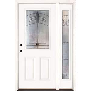 50.5 in. x 81.625 in. Rochester Patina 1/2 Lite Unfinished Smooth Right-Hand Fiberglass Prehung Front Door with Sidelite
