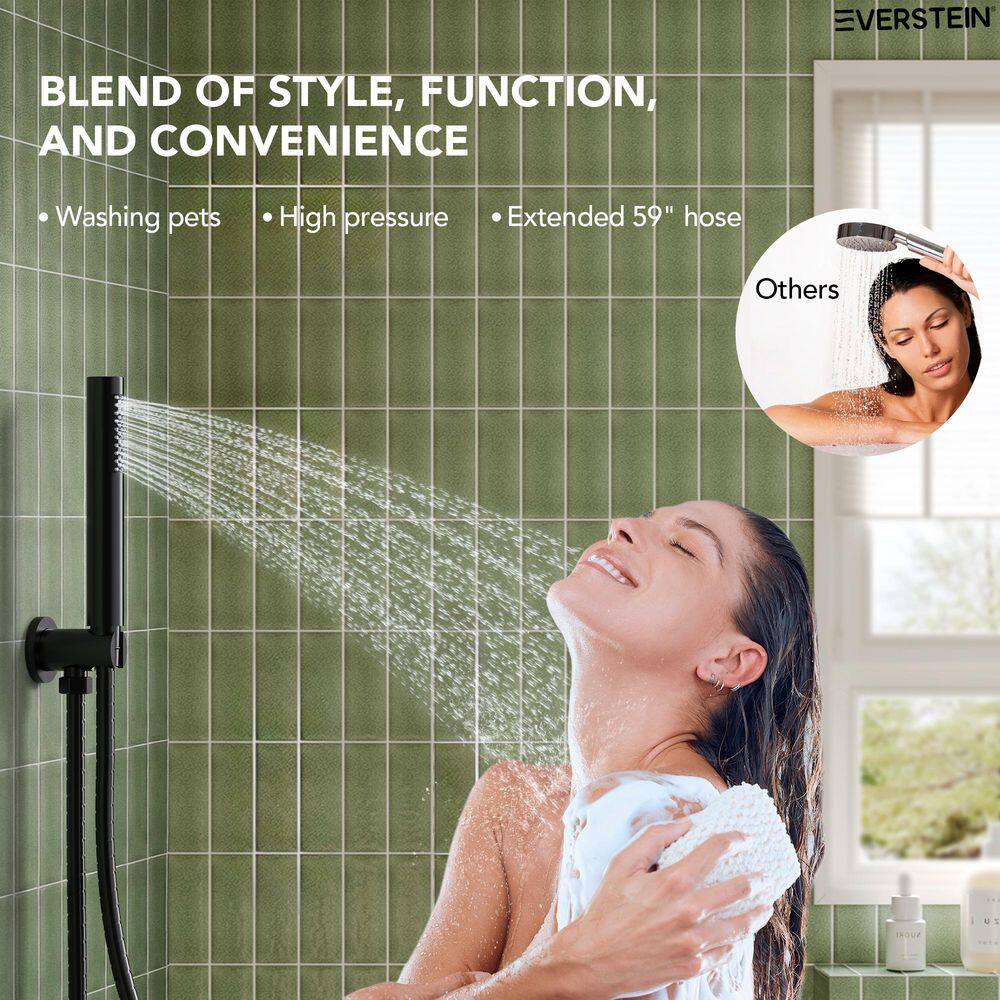 Matte Black 12" Ceiling Mounted Rainfall Shower System with Jets