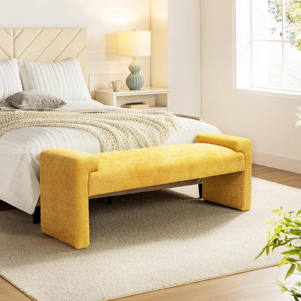 Johannes Ivory Transitional Upholstered Boucle 58.5 in Bedroom Bench with Foot Pads - thumbnail 2