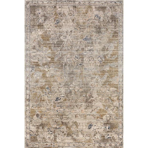 Zenni Vintage Floral Indoor/Outdoor Machine Washable Transitional Beige 5 ft. x 8 ft. Area Rug