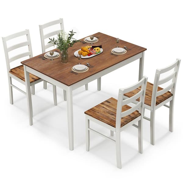 Costway 5-Piece Rectangle Wood Top Bar Table Set Dining Room Set