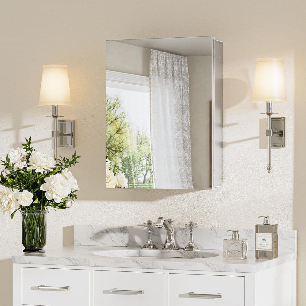 14 in. W x 18 in. H Rectangular Frameless Aluminum Silver Medicine Cabinet with Mirror
