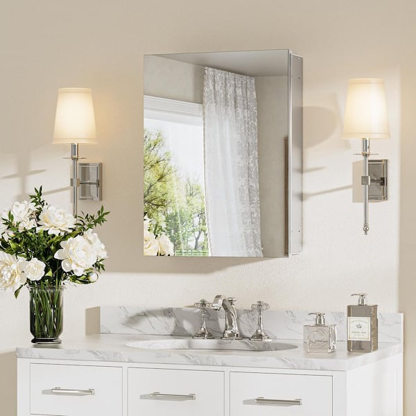 14 in. W x 18 in. H Rectangular Frameless Aluminum Silver Medicine Cabinet with Mirror